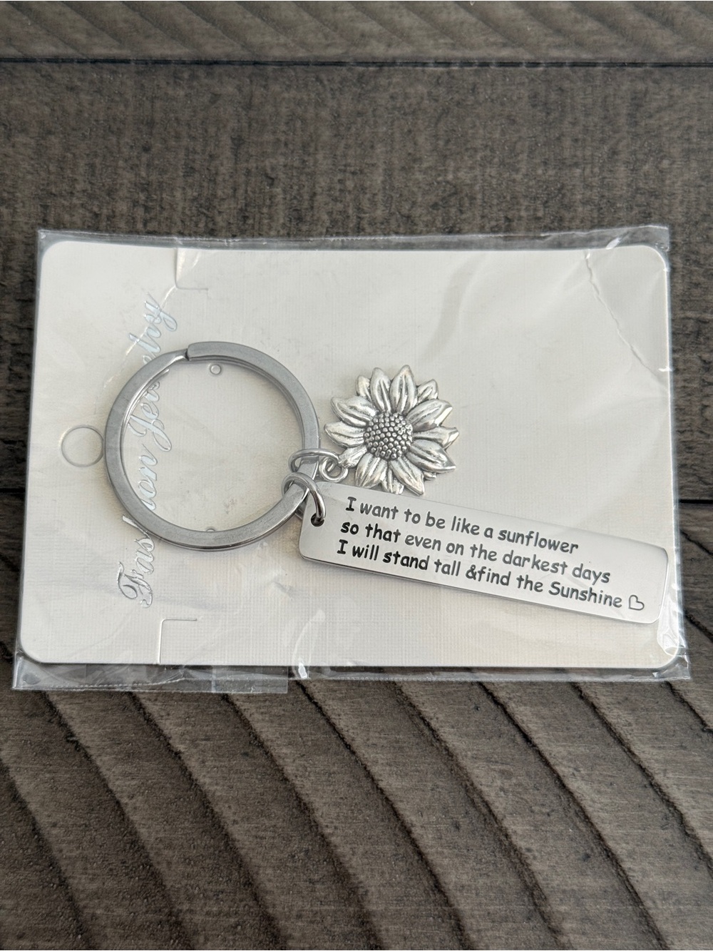 Sunflower Inspirational Keychain - Silver Tone